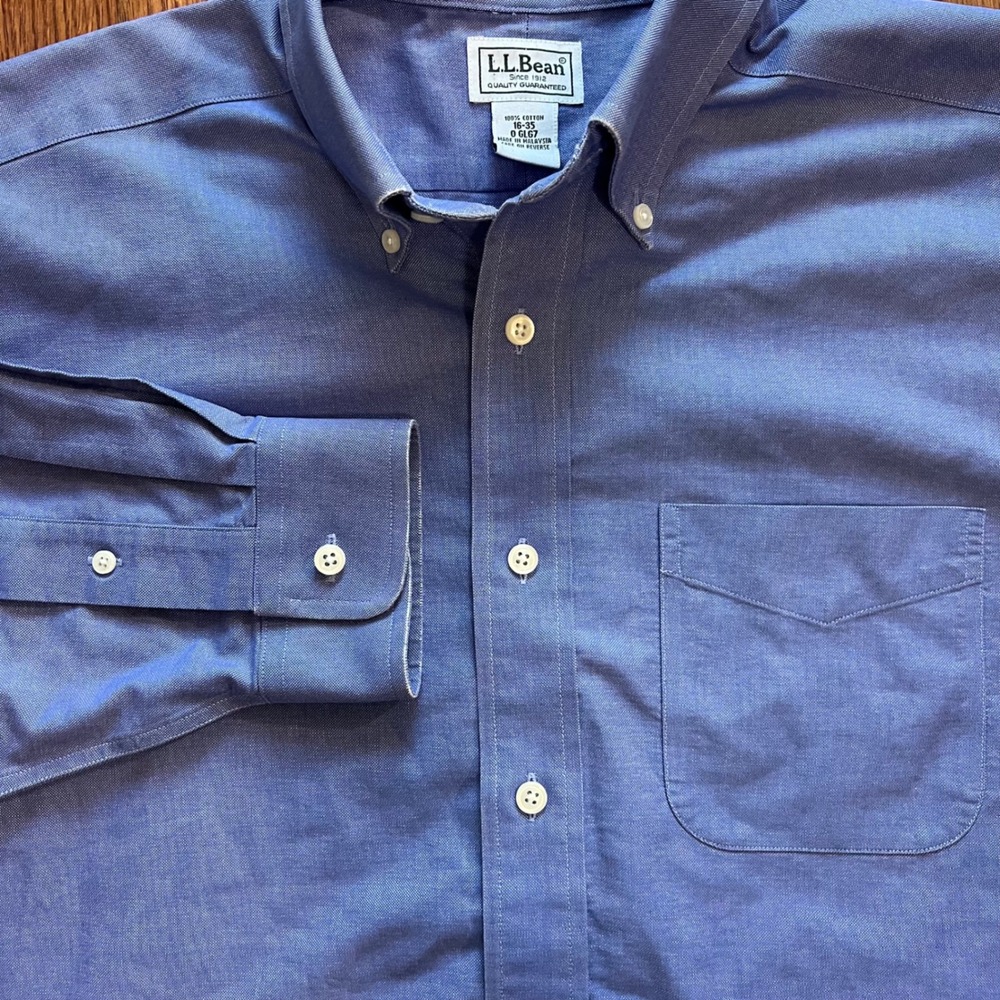 LL Bean Men's shirt 16 35 Blue LS wrinkle Resistant Button Down Long Sleeve‎ - Picture 4 of 14